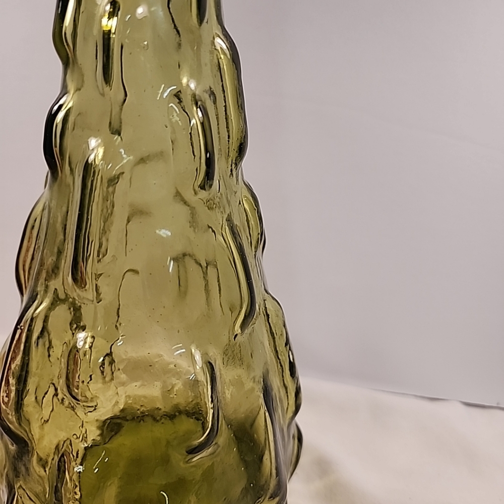 Vtg Empoli Glass Olive Green Genie Bottle Block Brick MCM 15” Italy NO STOPPER - Picture 12 of 13